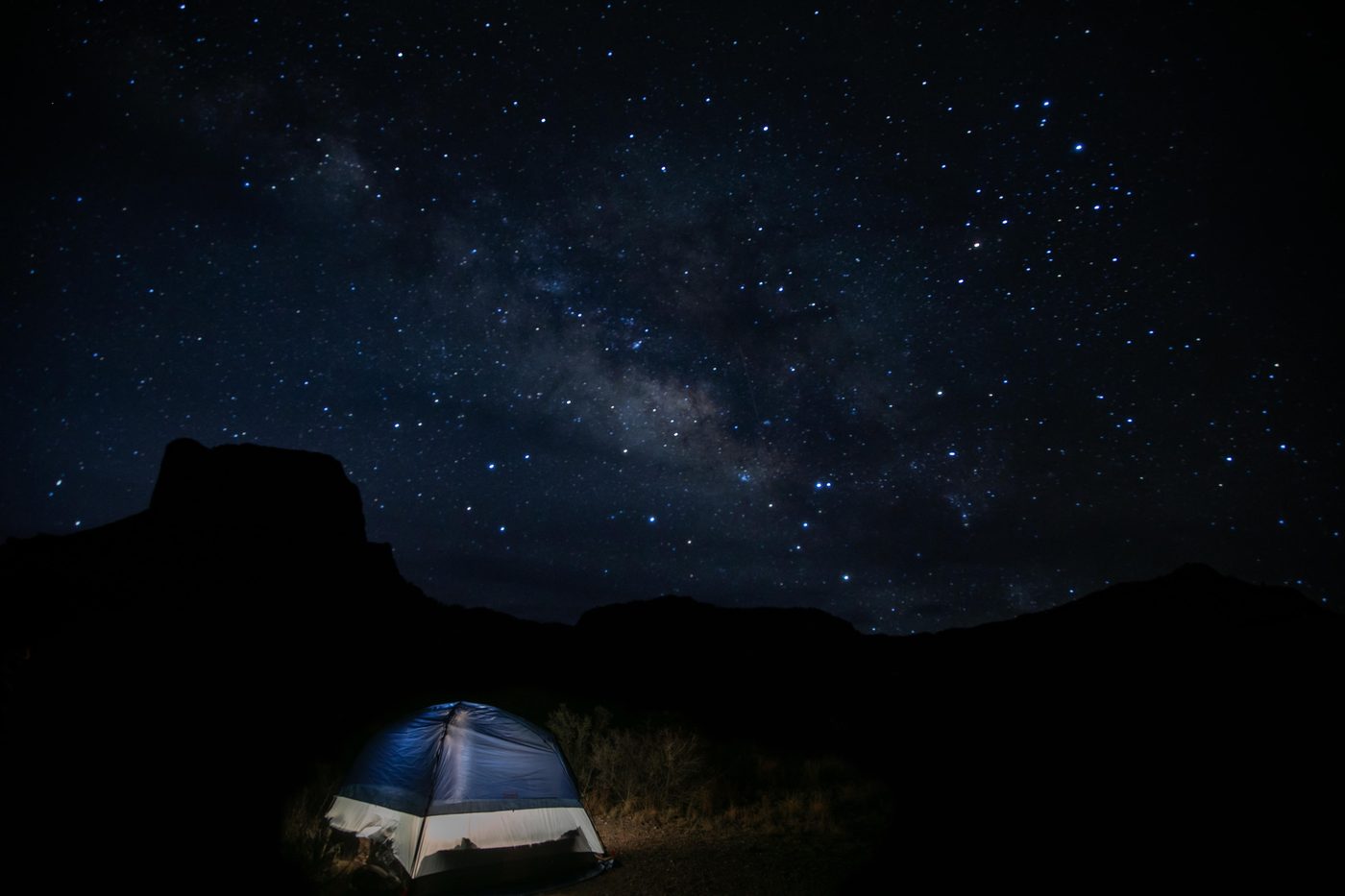 Milky Way over a tent in Big Bend