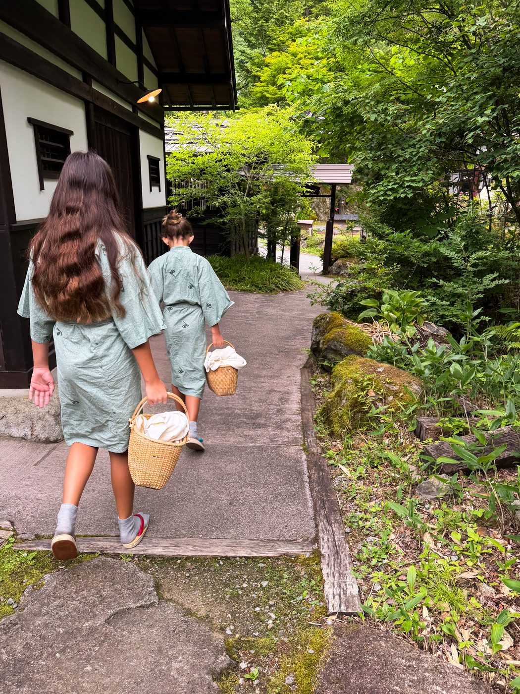 The girls in yukatas at a ryokan in Takayama