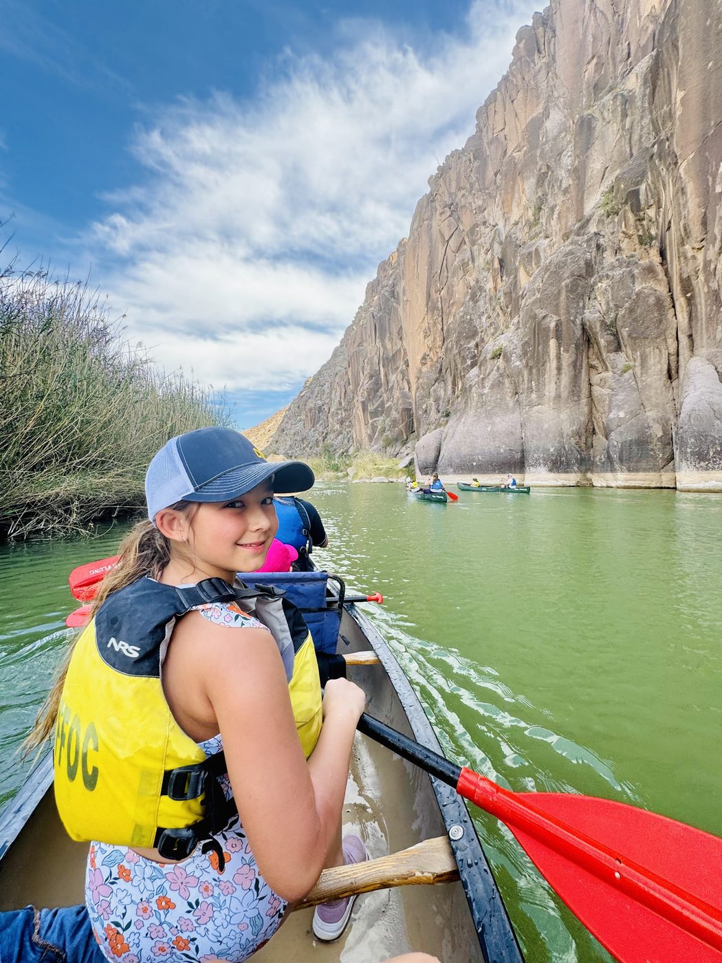 Claire canoeing through Santa Elena Canyon in Big Bend